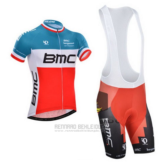 2014 Fahrradbekleidung BMC Champion Italien Blau und Orange Trikot Kurzarm und Tragerhose